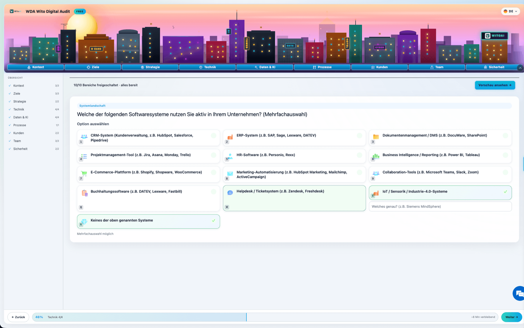 Wito Digital Audit (WDA) — geführte Analyse mit Fragen zur Systemlandschaft
